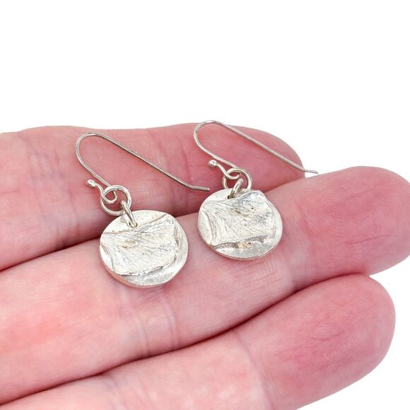 Vintage Sterling Silver 925 Artisan Textured Disc Dangle Earrings - Picture 1 of 5